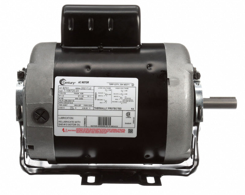 Century 1 HP Belt Drive Motor, Capacitor-Start, 3450 Nameplate RPM, 115/208-230 Voltage, Frame 56 - B701