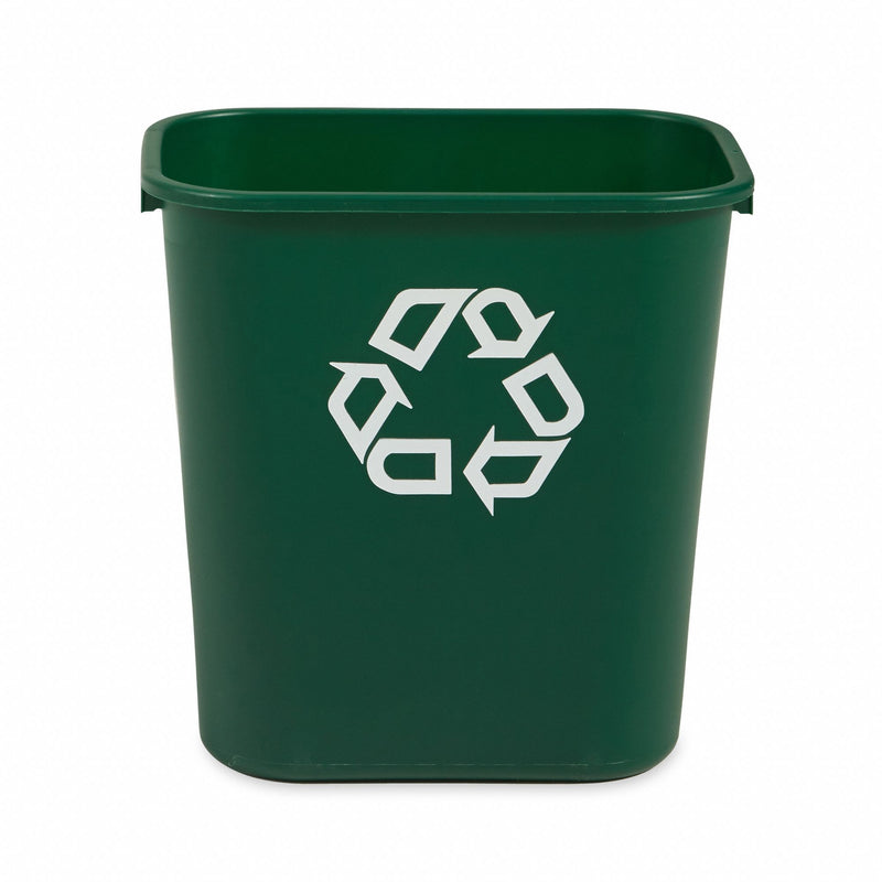 Rubbermaid 7 gal Rectangular Recycling Wastebasket, Plastic, Green - FG295606GRN