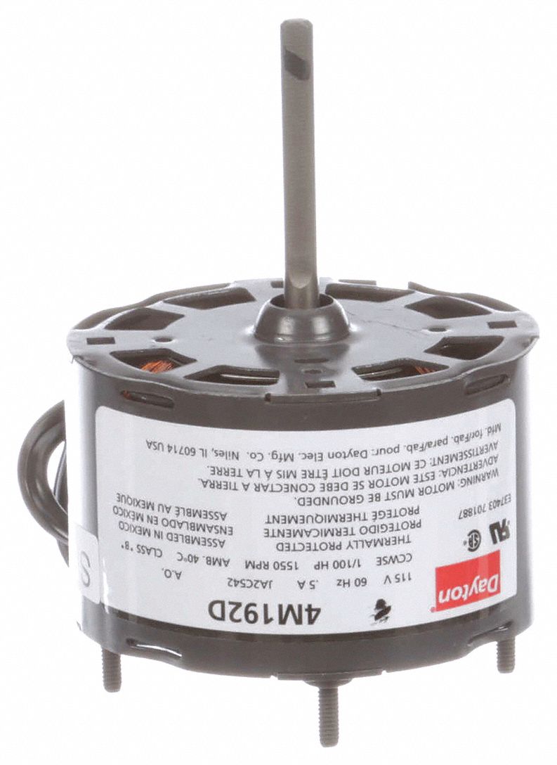 Dayton 1/100 HP, HVAC Motor, Shaded Pole, 1550 Nameplate RPM, 115 Voltage, Frame 3.3 - 71637641M