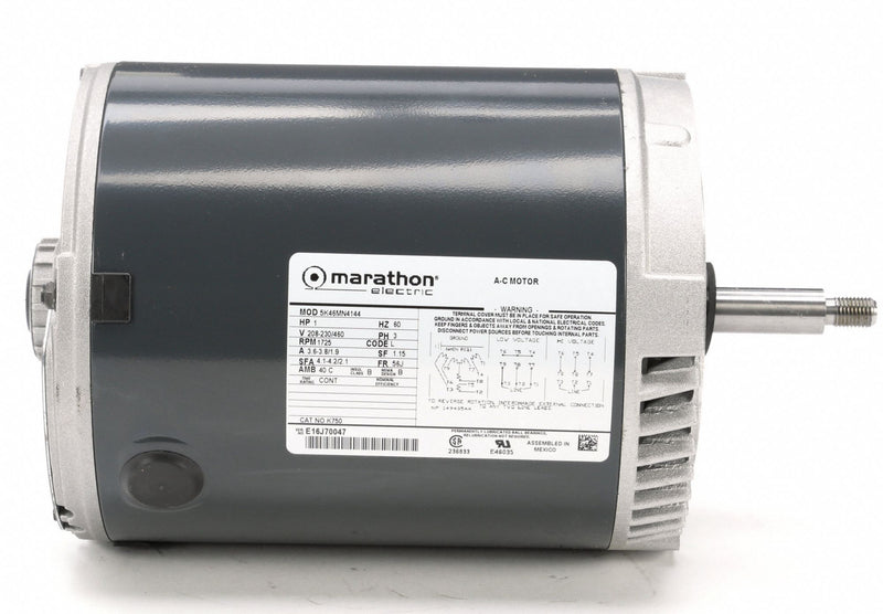 Marathon Motors 1 HP Jet Pump Motor, 3-Phase, 1725 Nameplate RPM, 208-230/460 Voltage, 56J Frame - 5K46MN4144