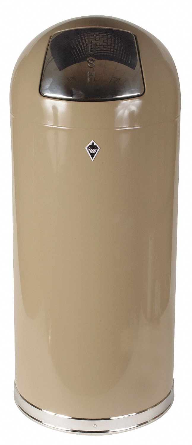 Tough Guy 15 gal Round Fire-Resistant Trash Can, Metal, Beige - 4PGF9