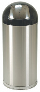 Tough Guy 12 gal Round Trash Can, Metal, Silver - 4PGG4