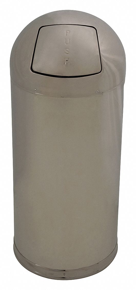 Tough Guy 15 gal Round Trash Can, Metal, Silver - 4PGG5