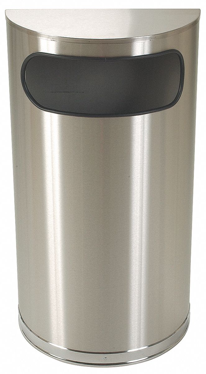 Tough Guy 9 gal Half-Round Wastebasket, Metal, Silver - 4PGG6