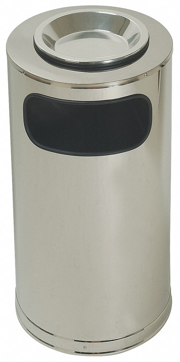 Tough Guy 12 gal Round Ashtray/Trash Can, Metal, Silver - 4PGG8