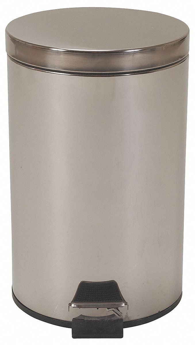 Tough Guy 3 1/2 gal Round Step Can, Metal, Silver - 4PGH9