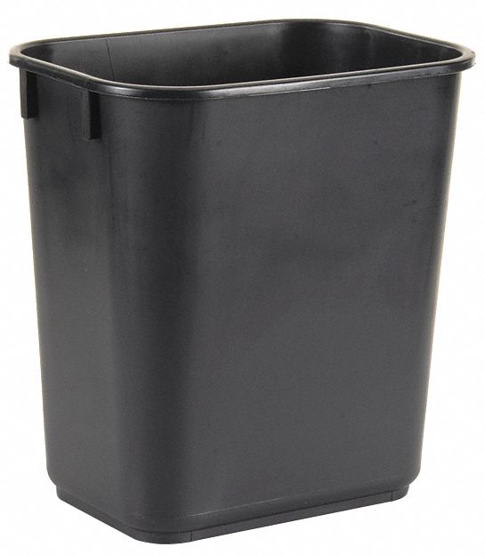 Tough Guy 3 1/2 gal Rectangular Wastebasket, Plastic, Black - 4PGN2