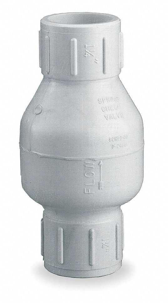 Dayton Check Valve, 2 in, Single, Inline Spring, PVC, Slip x Slip - 4RG75