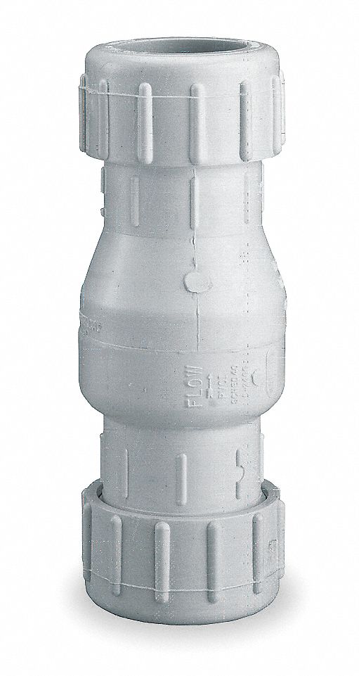 Dayton Check Valve, 1 1/2 in, Single, Inline Swing, PVC, Compression x Compression - 4RG88