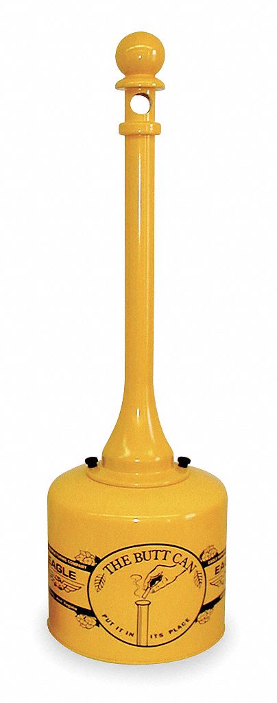 Eagle 5 gal Cigarette Receptacle, 40 in Height, 12 in Base Dia., Metal, Yellow - 1205