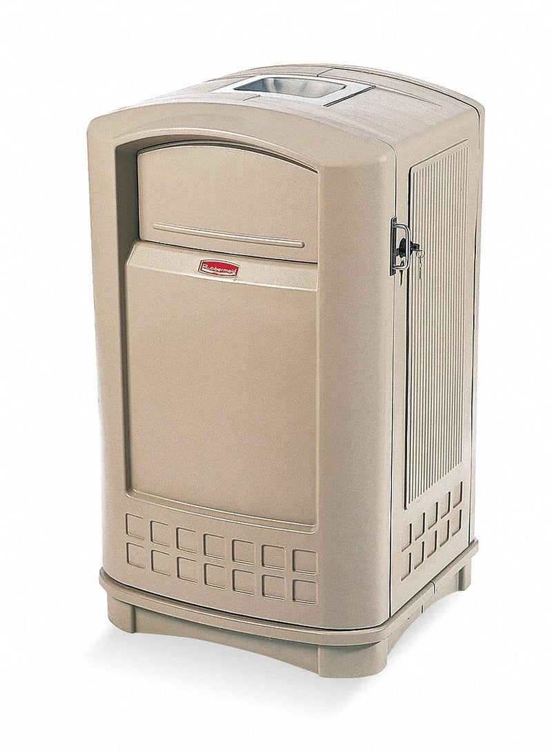 Rubbermaid 50 gal Rectangular Ashtray/Trash Can, Plastic, Tan - FG396500BEIG