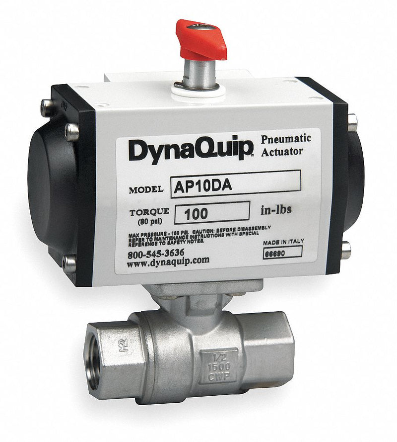 Dynaquip 2 in Double Acting Pneumatic Actuated Ball Valve, 2-Piece - P2S28AJDA075A
