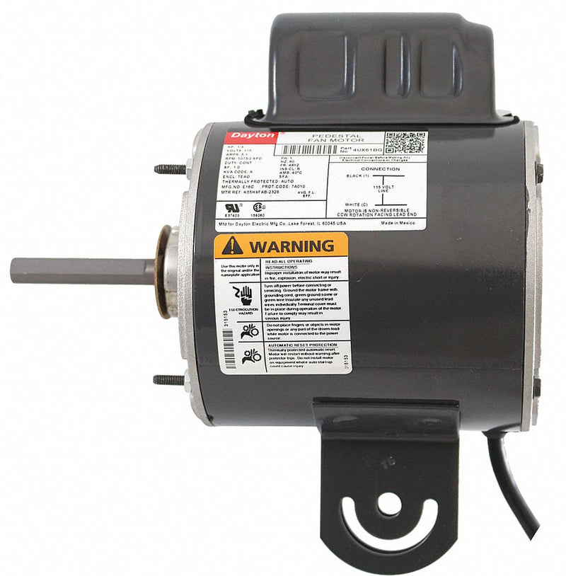 Dayton 1/4 HP Pedestal Fan Motor, Permanent Split Capacitor, 1075 Nameplate RPM,115 Voltage, Frame 48YZ - 4UX61