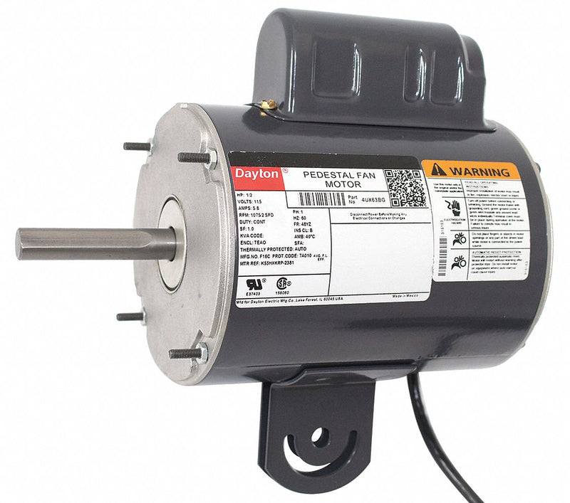 Dayton 1/2 HP Pedestal Fan Motor, Permanent Split Capacitor, 1075 Nameplate RPM,115 Voltage, Frame 48YZ - 4UX63