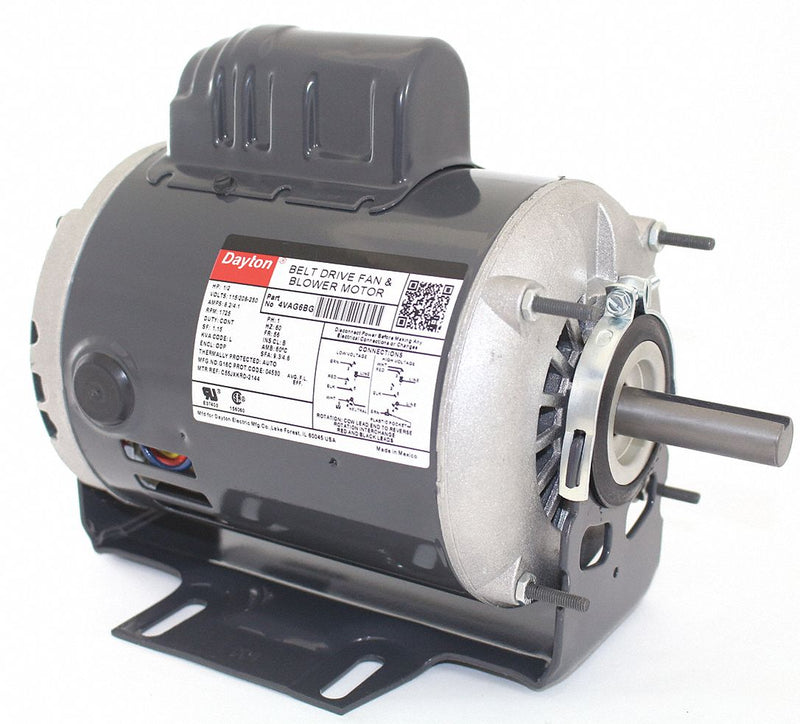Dayton 1/2 HP Belt Drive Motor, Capacitor-Start, 1725 Nameplate RPM, 115/208-230 Voltage, Frame 56 - 4VAG6BG
