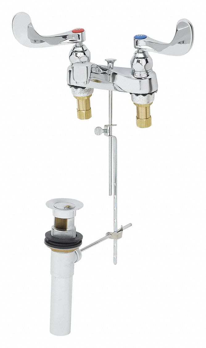 T&S Brass Chrome, Low Arc, Bathroom Sink Faucet, Manual Faucet Activation, 2.20 gpm - B-0891