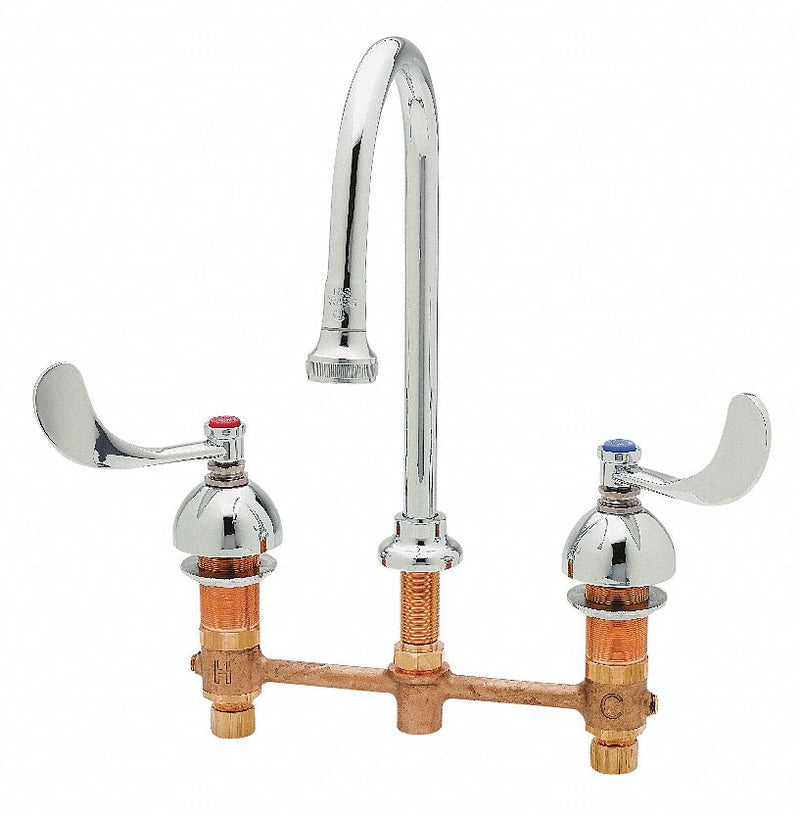 T&S Brass Chrome, Gooseneck, Kitchen Sink Faucet, Bathroom Sink Faucet, Manual Faucet Activation, 2.20 gpm - B-2865-04
