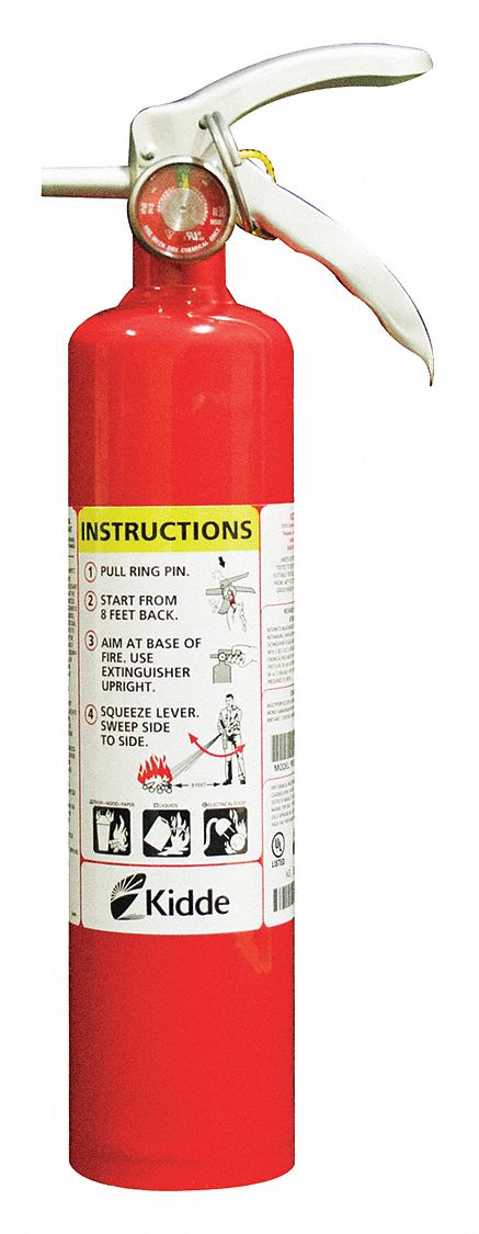 Kidde Fire Extinguisher, Dry Chemical, Monoammonium Phosphate, 2.5 lb, 1A:10B:C UL Rating - PROPLUS2.5