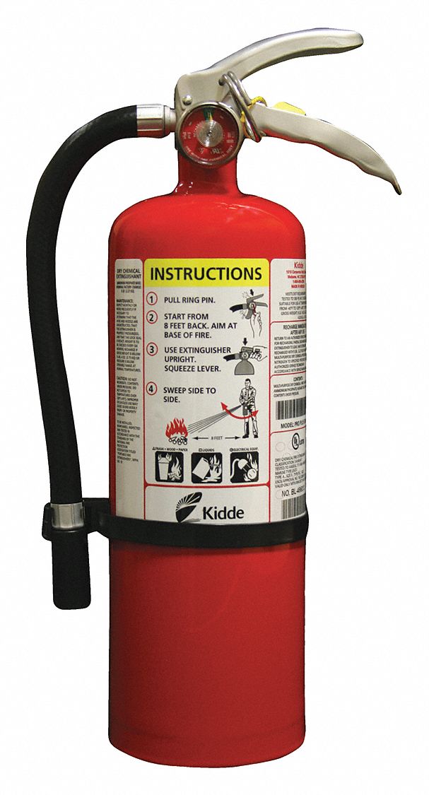 Kidde Fire Extinguisher, Dry Chemical, Monoammonium Phosphate, 5 lb, 3A:40B:C UL Rating - PROPLUS5
