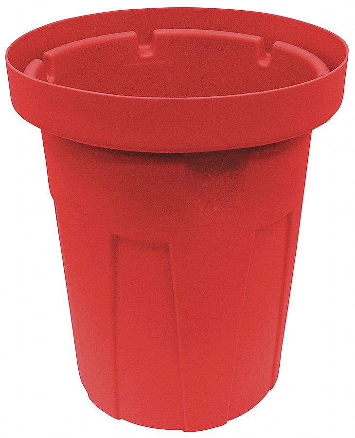 Tough Guy 45 gal Round Correctional Facility Trash Can, Plastic, Red - 4YKF9