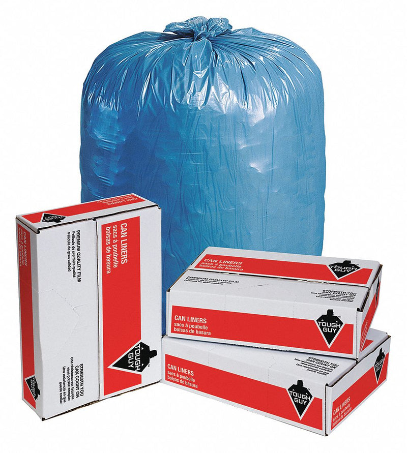 Tough Guy Trash Bag, 65 gal., LLDPE, Flat Pack, Blue, PK 50 - 4YPD1
