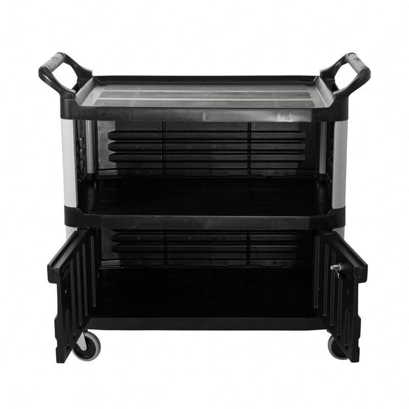 Rubbermaid Enclosed Service Cart, 300 lb. Load Capacity, Polypropylene, Black - FG409500BLA