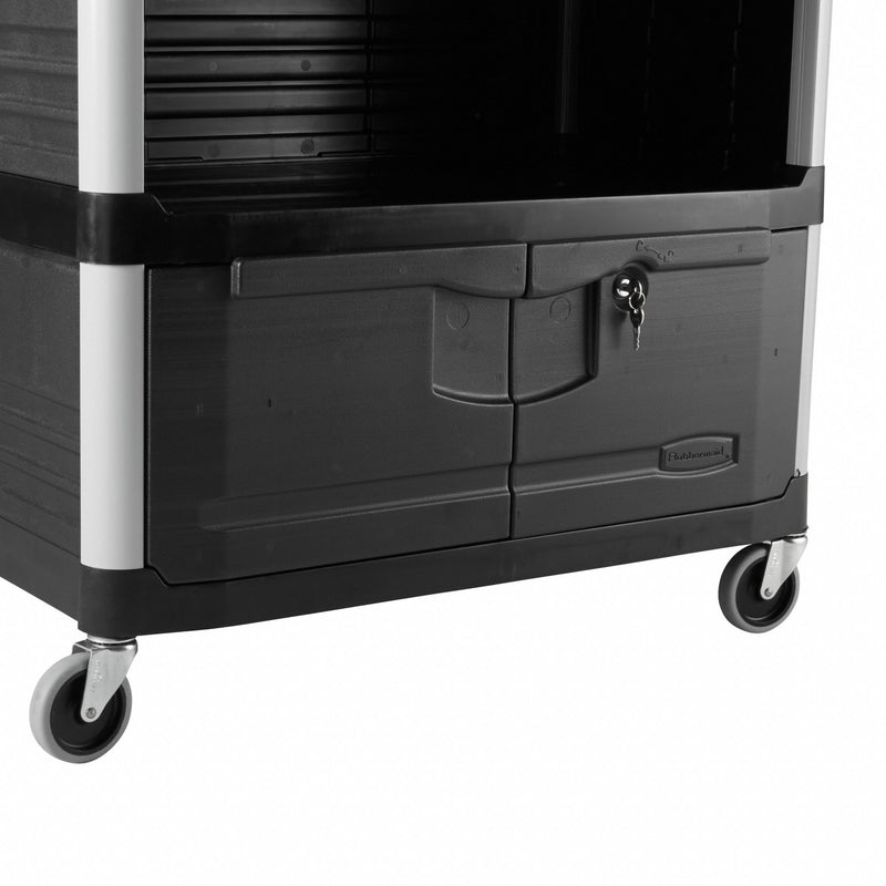 Rubbermaid Enclosed Service Cart, 300 lb. Load Capacity, Polypropylene, Black - FG409500BLA