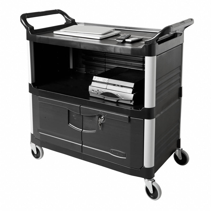 Rubbermaid Enclosed Service Cart, 300 lb. Load Capacity, Polypropylene, Black - FG409500BLA