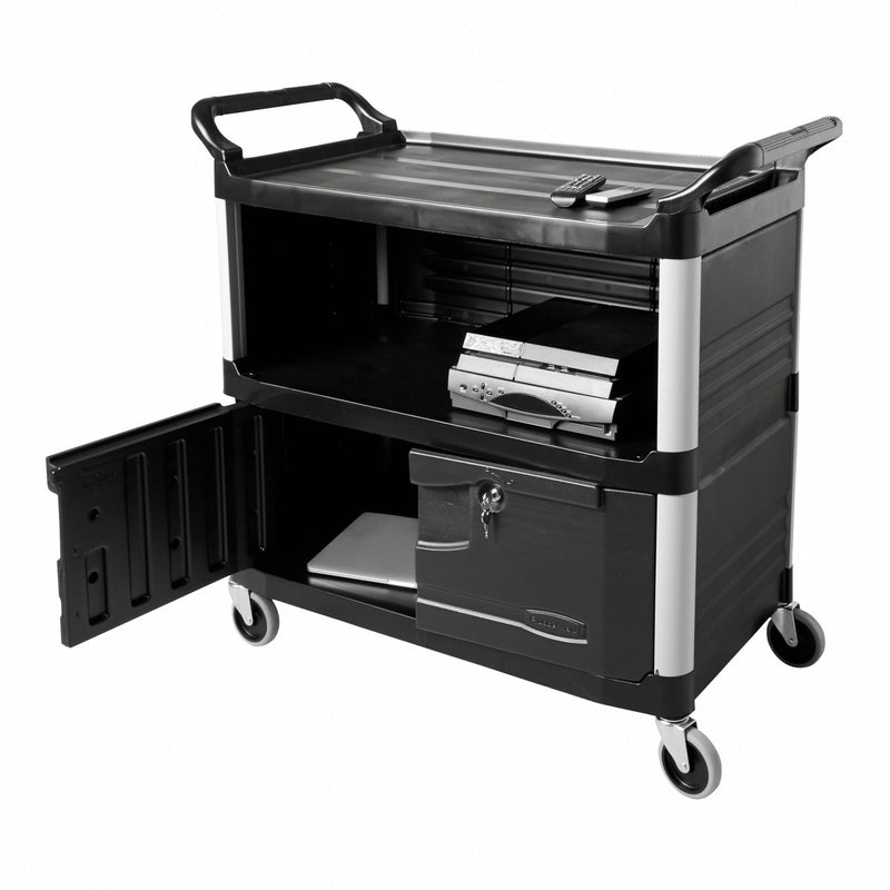 Rubbermaid Enclosed Service Cart, 300 lb. Load Capacity, Polypropylene, Black - FG409500BLA