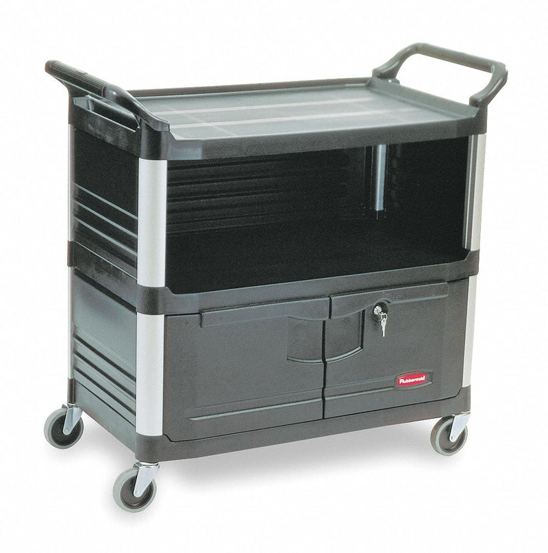 Rubbermaid Enclosed Service Cart, 300 lb. Load Capacity, Polypropylene, Black - FG409500BLA