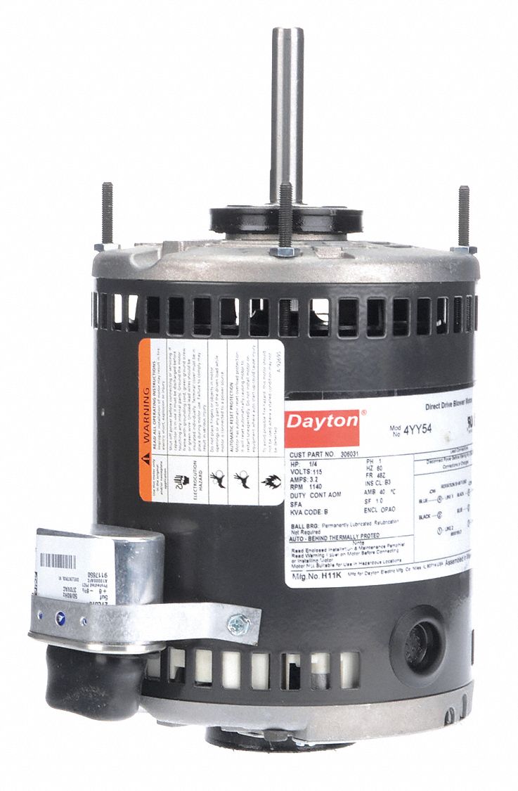 Dayton 1/4 HP Direct Drive Blower Motor, Permanent Split Capacitor, 1140 Nameplate RPM, 115 Voltage - 4YY54