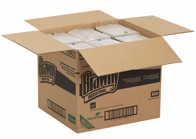 Georgia-Pacific Dry Wipe, Brawny Professional P200, 13" x 13", Number of Sheets 50, Brown, PK 12 - 29922