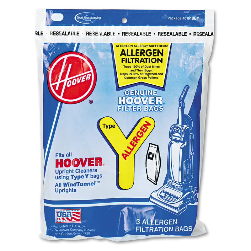 Hoover Disposable Allergen Filtration Bags For Commercial Windtunnel Vacuum, 3Pk/Ea - HVR4010100Y