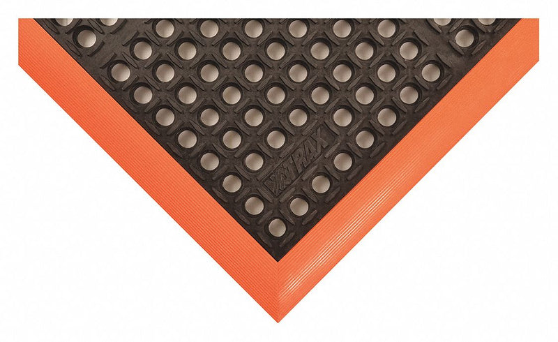 Condor Drainage Mat, 3 ft 4 in L, 28 in W, 7/8 in Thick, Rectangle, Black with Orange Border - 34L283