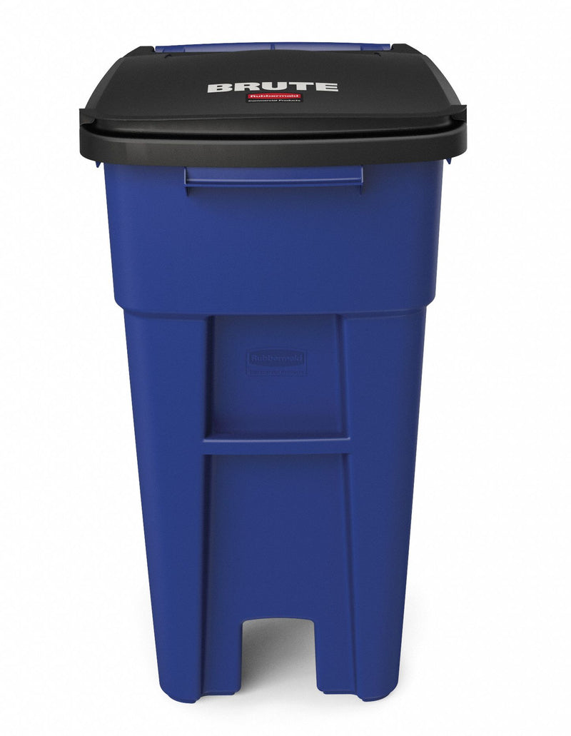 Rubbermaid 32 gal Rectangular Rollout Trash Can, Plastic, Blue - 1971943