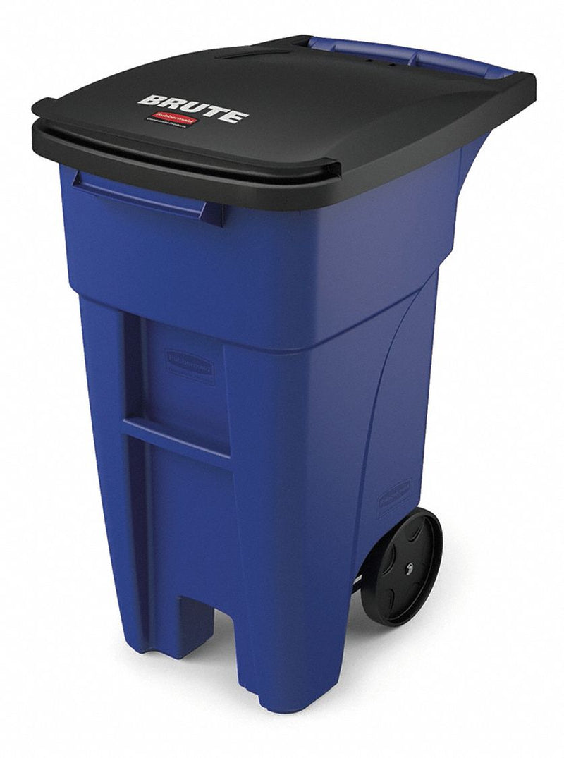 Rubbermaid 32 gal Rectangular Rollout Trash Can, Plastic, Blue - 1971943