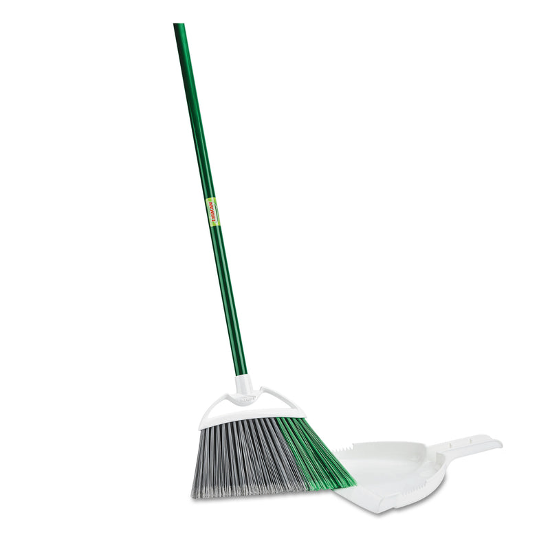 Libman Precision Angle Broom With Dustpan, 53" Handle, Green/Gray, 4/Carton - LBN206