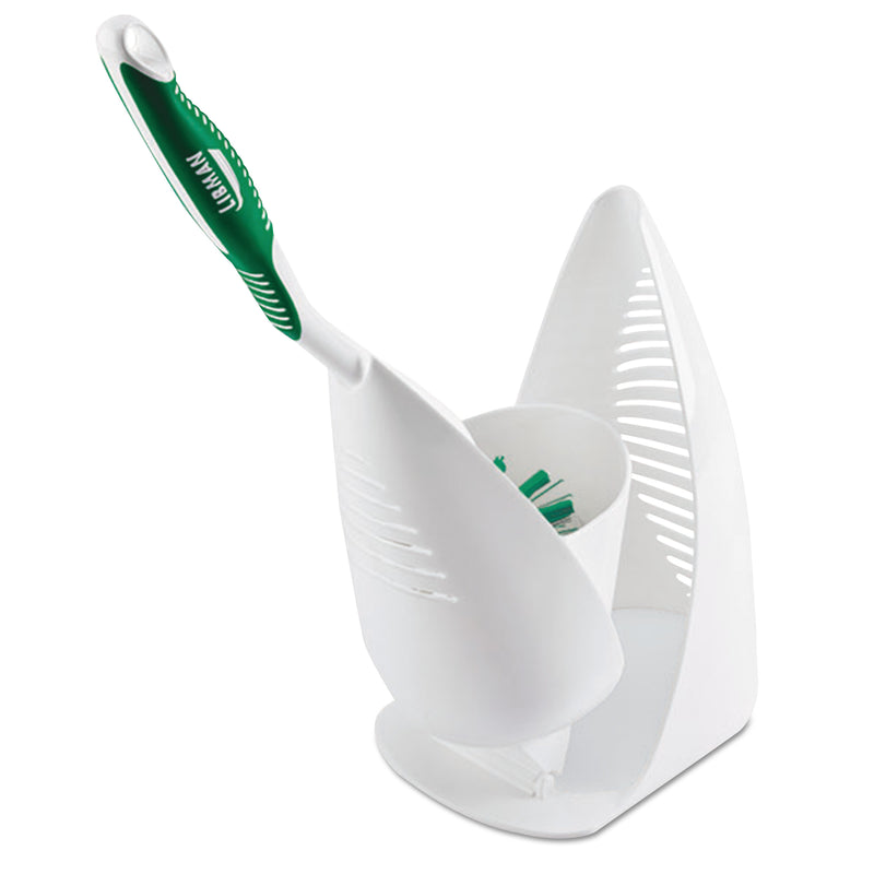 Libman Premium Angled Toilet Bowl Brush And Caddy, Green/White, 4/Carton - LBN1022CT
