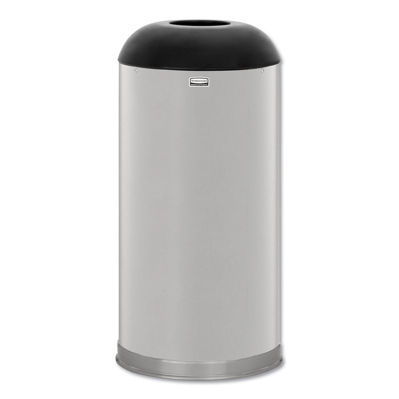 Rubbermaid European And Metallic Drop-In Dome Top Receptacle, Round, 15 Gal, Satin Stainless - RCPR32SSSGL