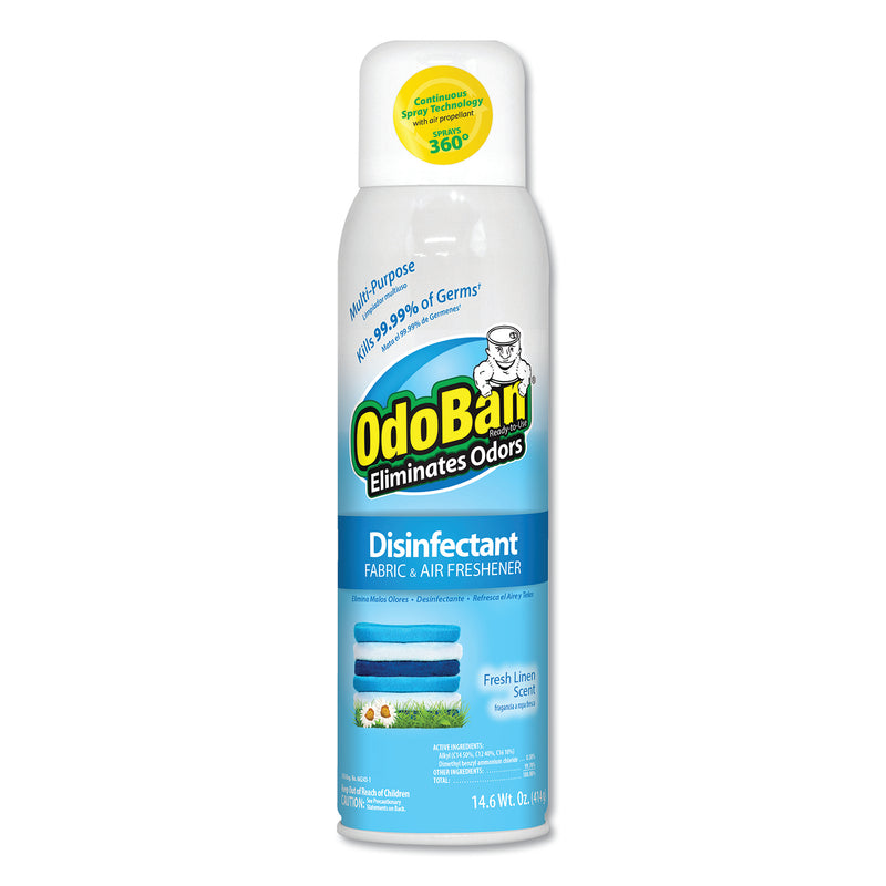 Odoban Ready-To-Use Disinfectant/Fabric & Air Freshener 360 Spray, Fresh Linen, 14 Oz Can, 12/Carton - ODO91070114A12