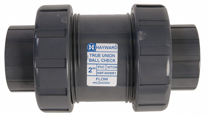 Hayward Check Valve, 2 1/2 in, Single, Inline True Union, PVC, FNPT x FNPT - TC1250T