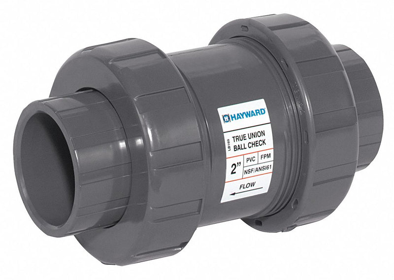 Hayward Check Valve, 2 in, Single, Inline True Union, PVC, FNPT x Socket - TC10200STE