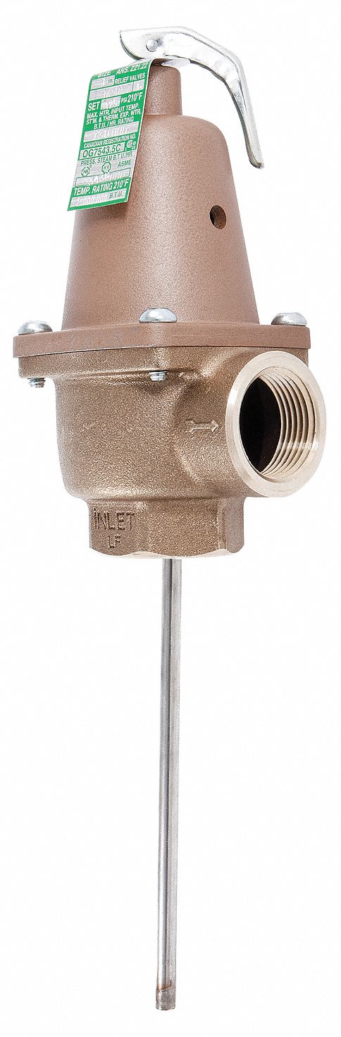 Watts Temperature and Pressure Relief Valve, 730,000 BtuH, 125 psi, 6 in Thermostat Length - 1 LF 240X 125