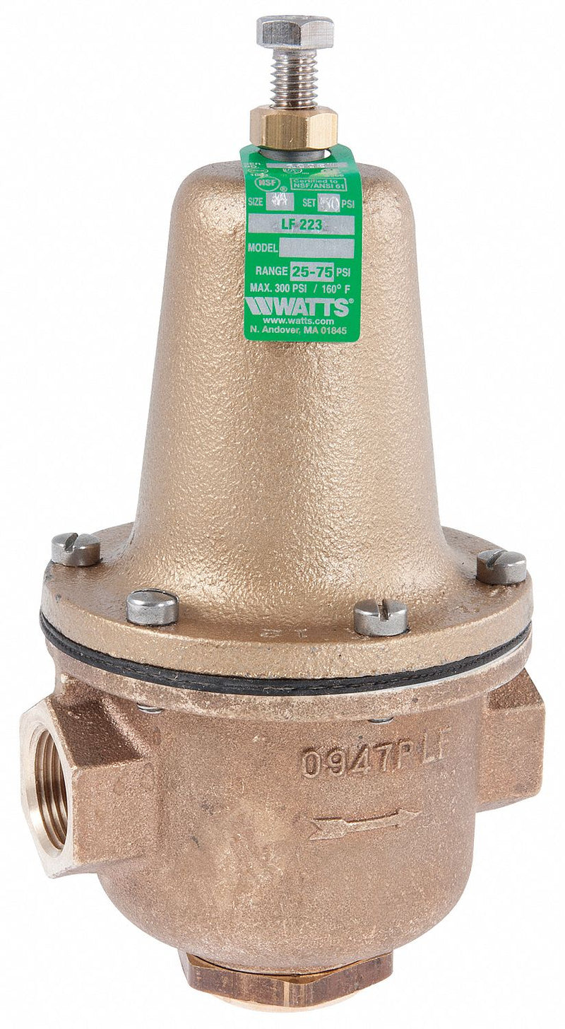 Watts Water Pressure Reducing Valve, Super Capacity Valve Type, Lead Free Brass, 3/4 in Pipe Size - 3/4 LF 223