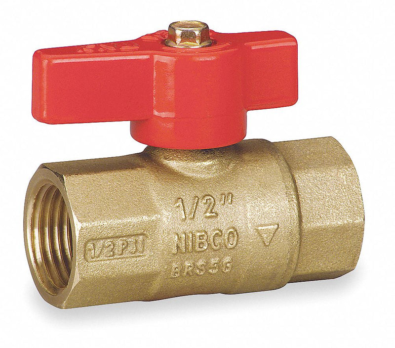 Nibco Gas Ball Valve, Brass, Inline, 2-Piece, Pipe Size 3/4 in, Connection Type FNPT x FNPT - GB1A