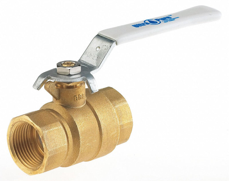 Milwaukee Valve Ball Valve, Lead-Free Brass, Inline, 2-Piece, Pipe Size 1 1/2 in, Connection Type FNPT x FNPT - UPBA475B 1 1/2