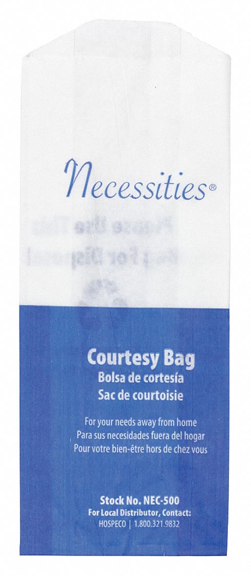 Hospeco Sanitary Napkin Disposal Bag, Height 7 3/4 in, Width 3 in, Material Paper, Color White, PK 500 - NEC-500