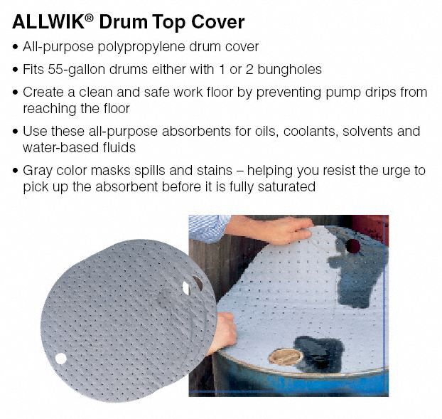 Brady 22 in dia Drum Top Absorbent Pad, Fluids Absorbed: Universal, Light, 6 gal, 25 PK - DTA25