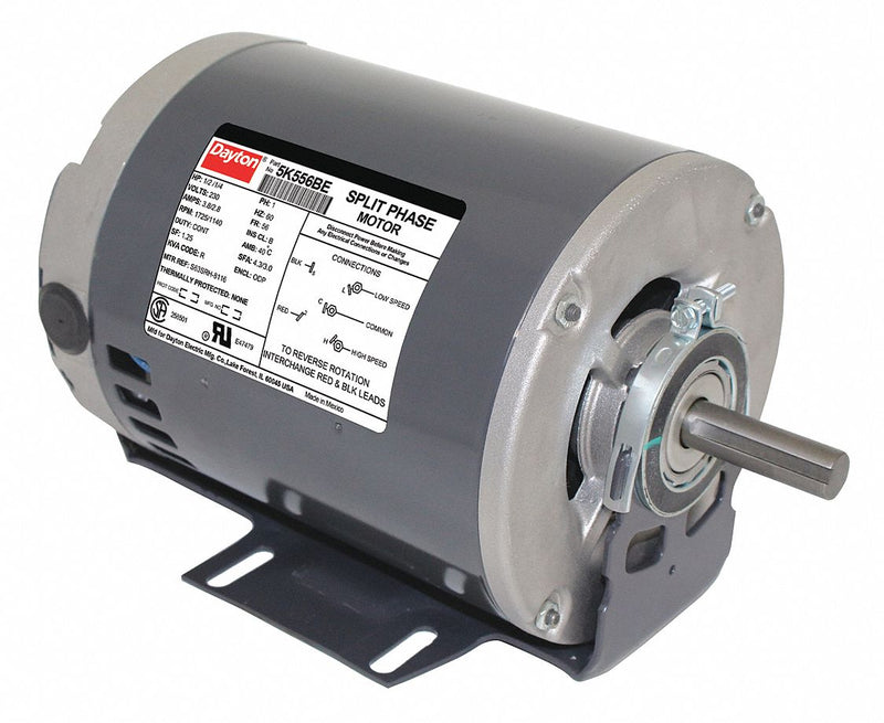 Dayton 1/4, 1/2 HP, General Purpose Motor, Split-Phase, 1725/1140 Nameplate RPM, 230 Voltage, 56 Frame - 5K556