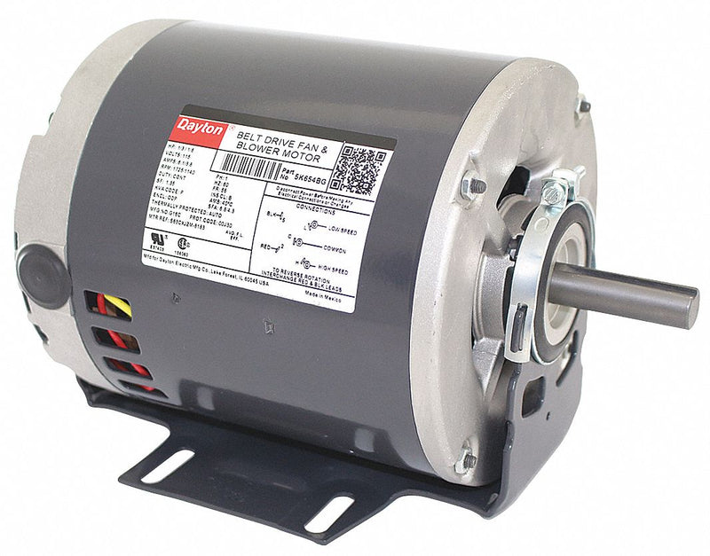 Dayton 1/6, 1/3 HP Belt Drive Motor, Split-Phase, 1725/1140 Nameplate RPM, 115 Voltage, Frame 56 - 5K654